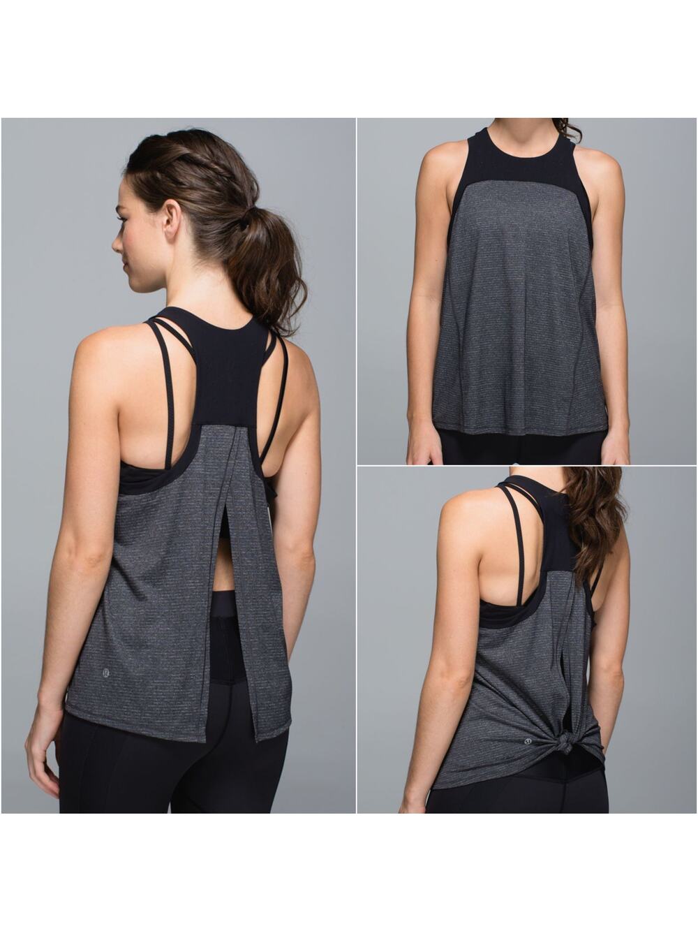 Lululemon Clip-In Tank Top Heathered Black High Neck Split Back Size 4
